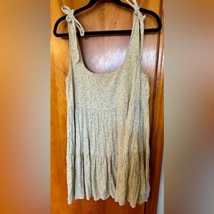 American Eagle Outfitters Green Tie Front Tiered Mini Dress